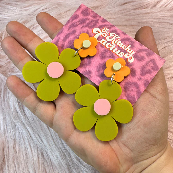 Groovy Green Flower Clip-on Earrings