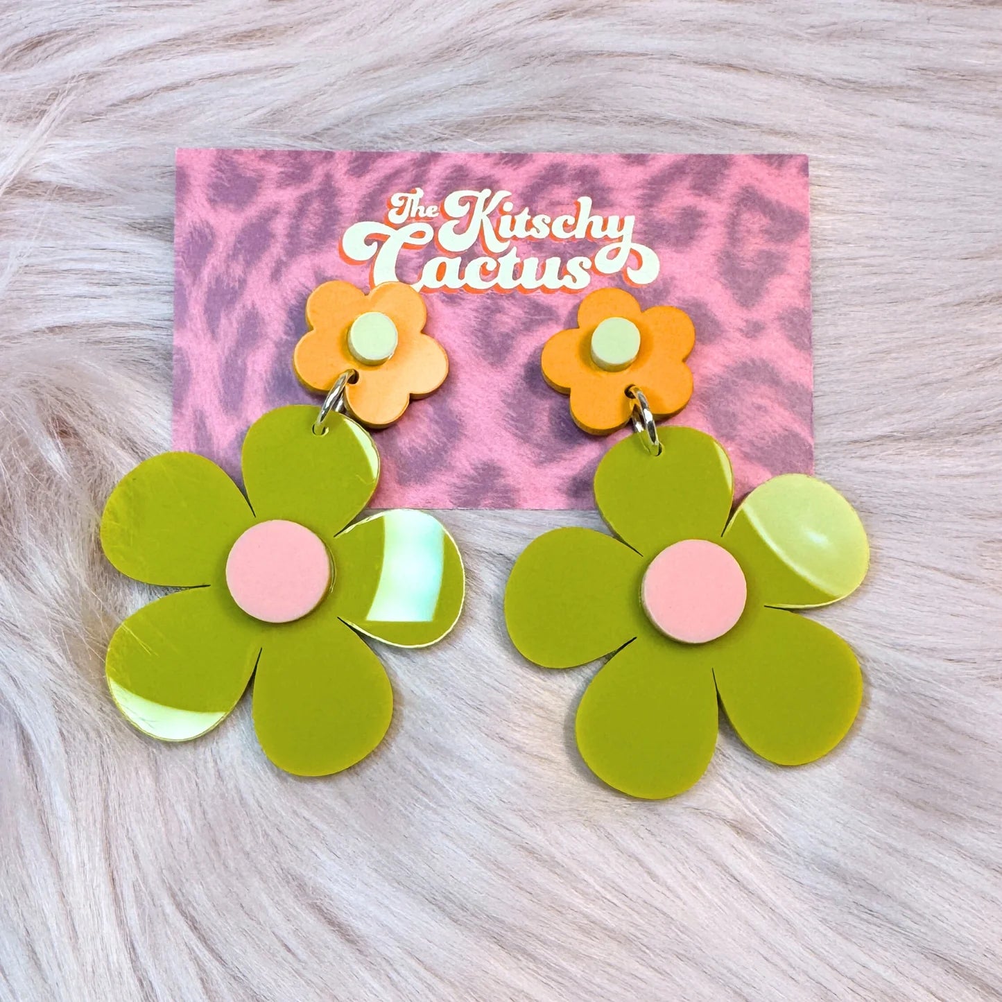 Groovy Green Flower Clip-on Earrings