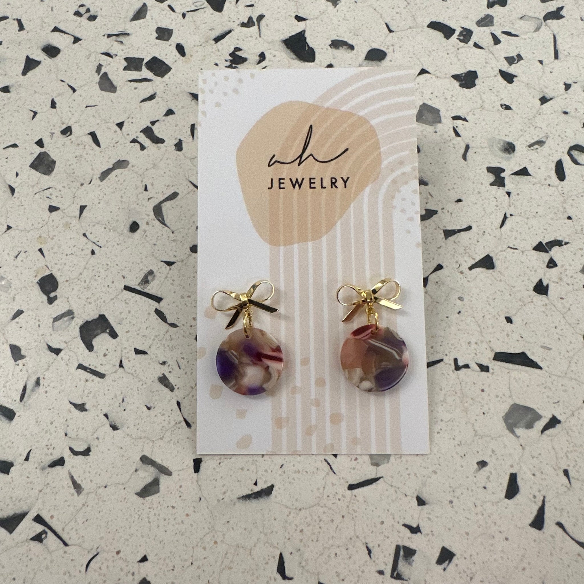 Gold Bow with Purple Earrings | AH Designs