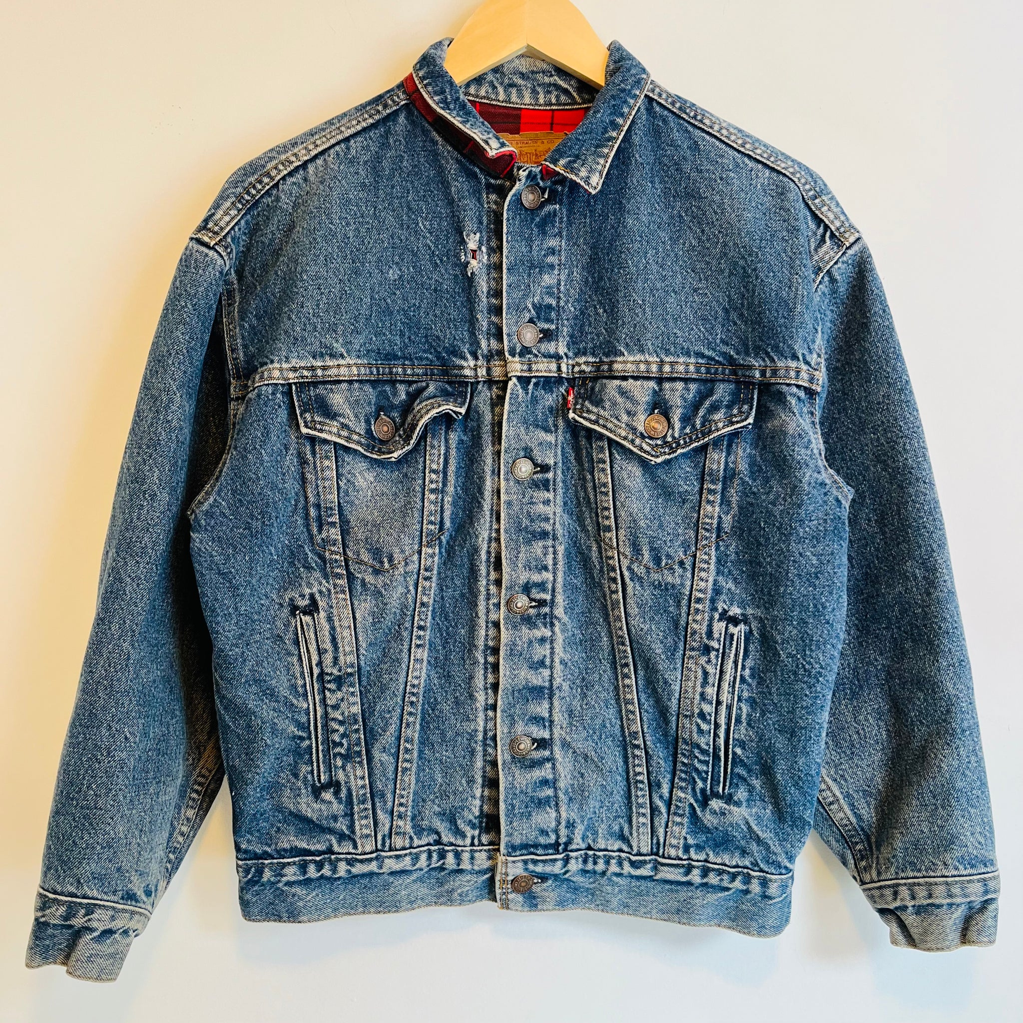 Levi's Plaid Flannel Lined Denim Trucker Jacket | S