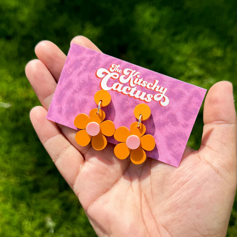 Mini Orange Flower Earrings