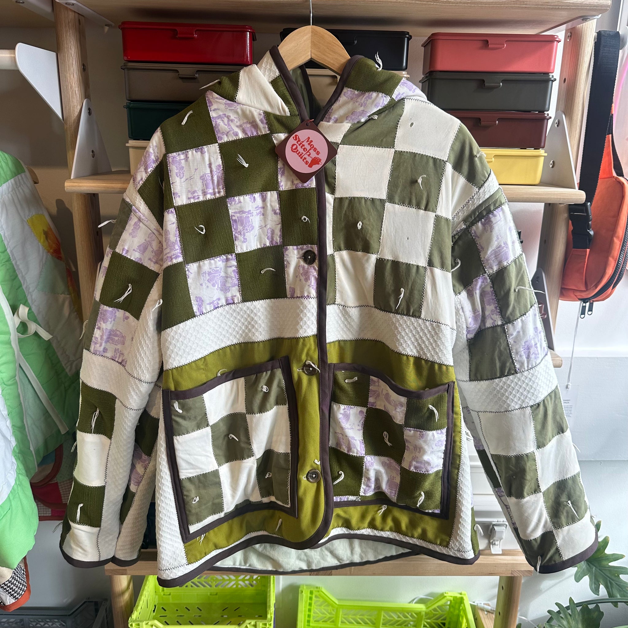 Green and White Quilted Jacket | M