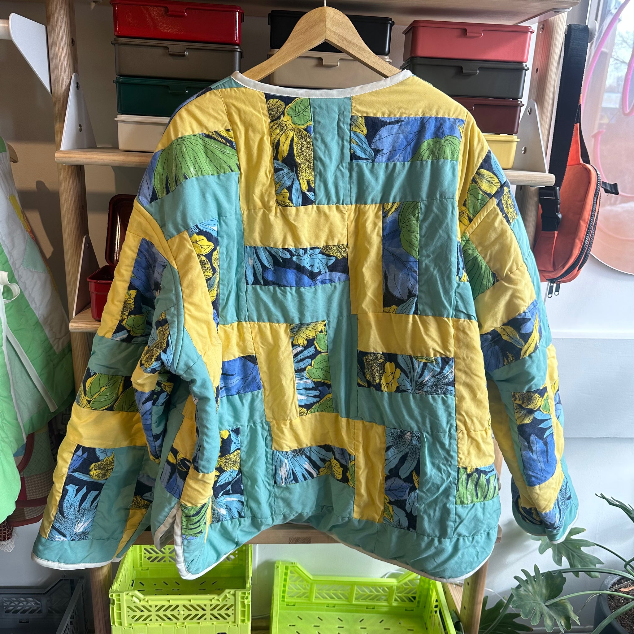 Blue and Yellow Floral Quilted Jacket | 2XL/3XL