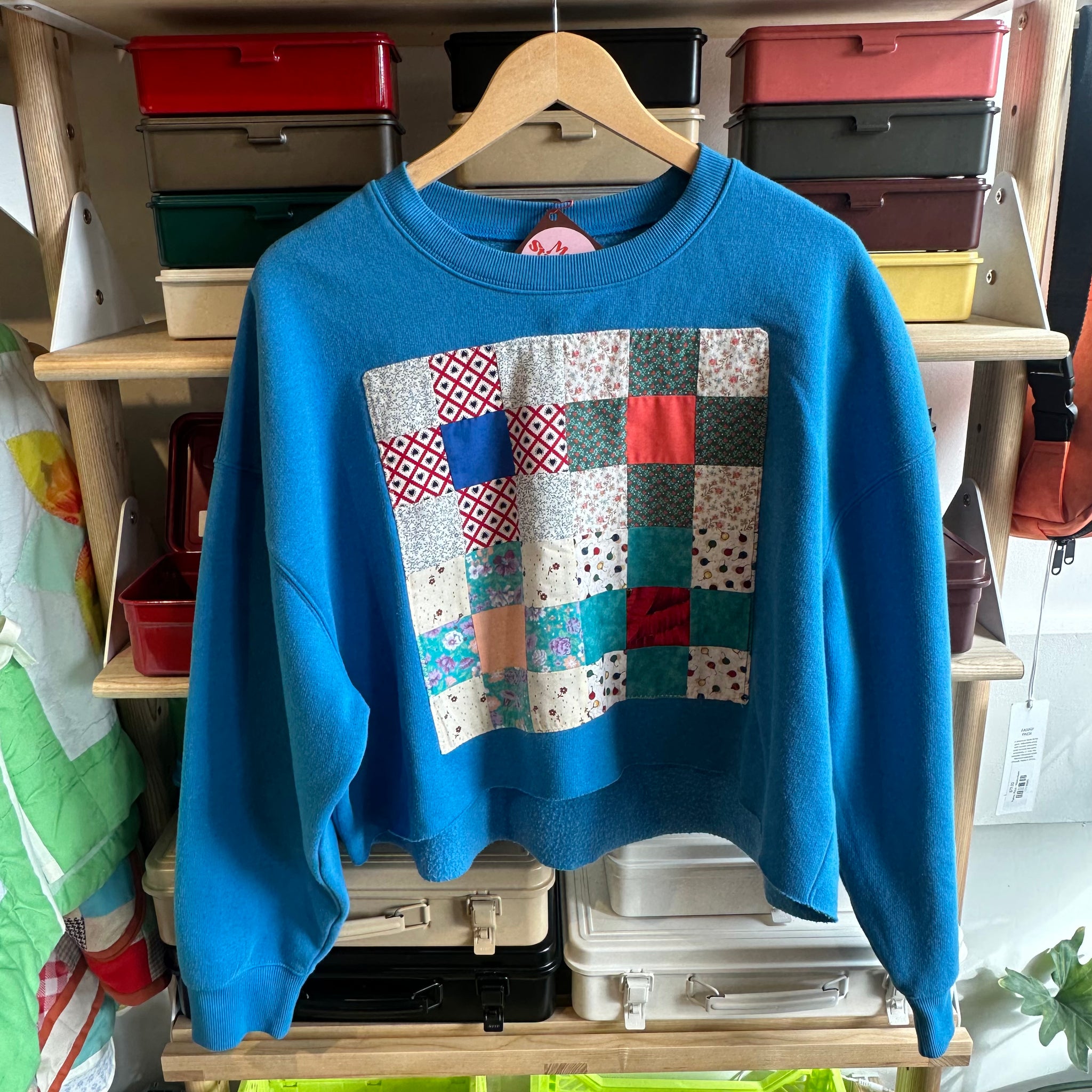 Blue Quilted Square Crewneck | XL