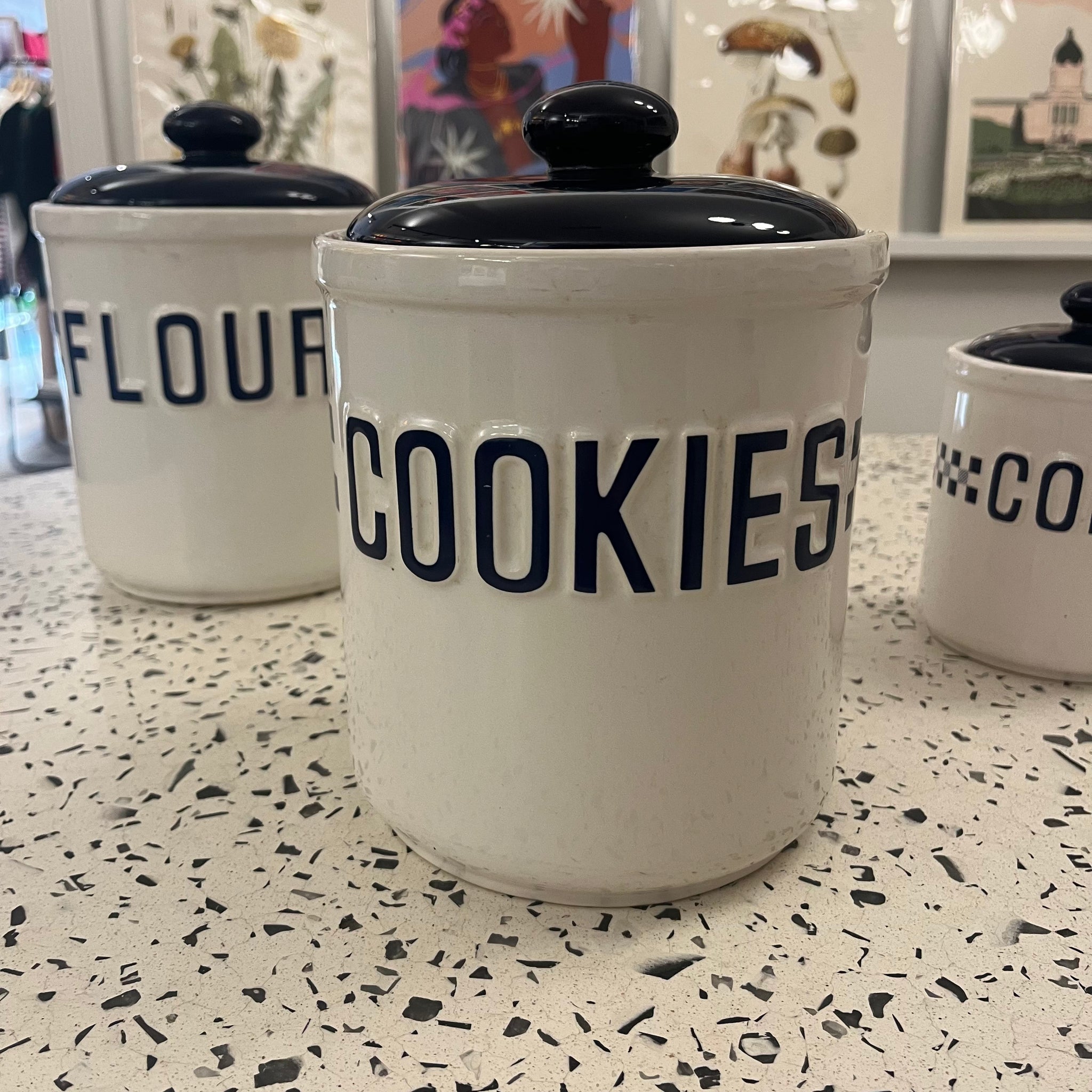 Navy Checkered Ceramic Jars | Set of 4