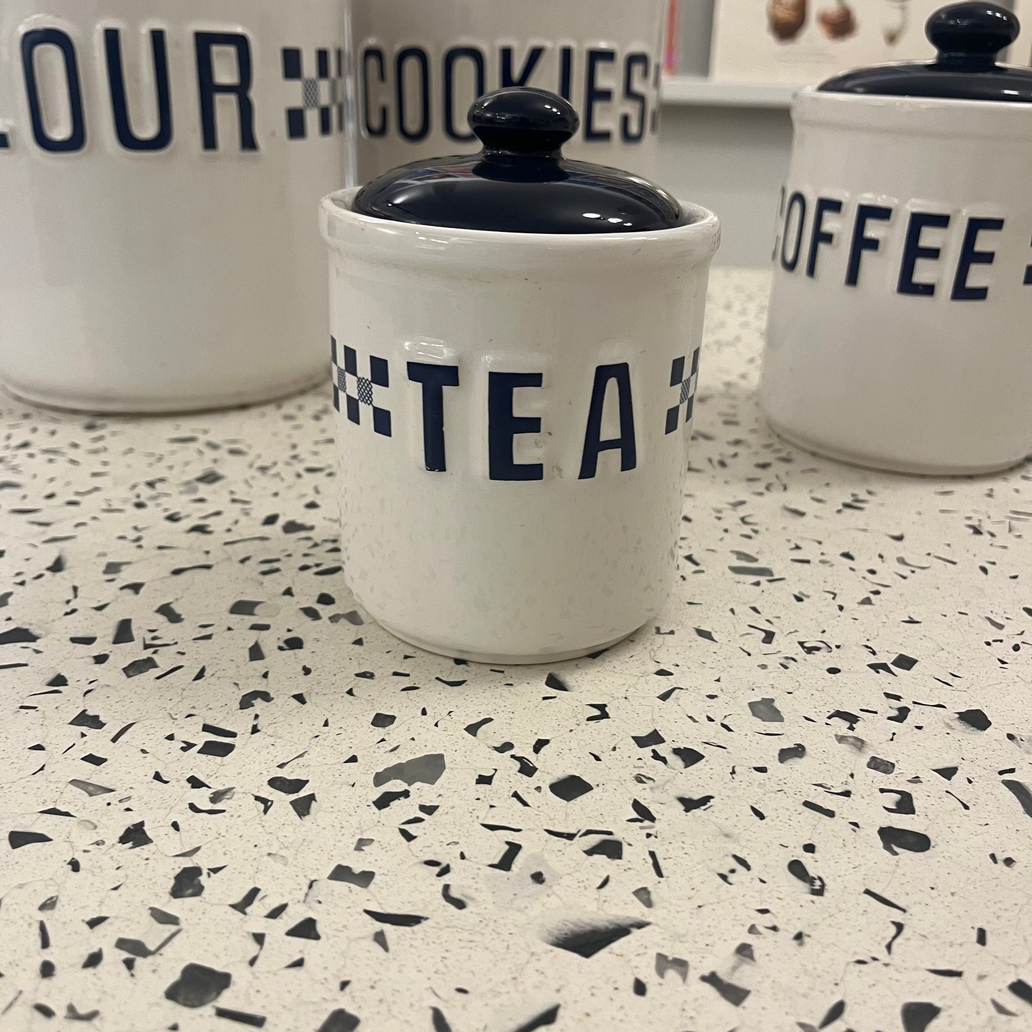 Navy Checkered Ceramic Jars | Set of 4