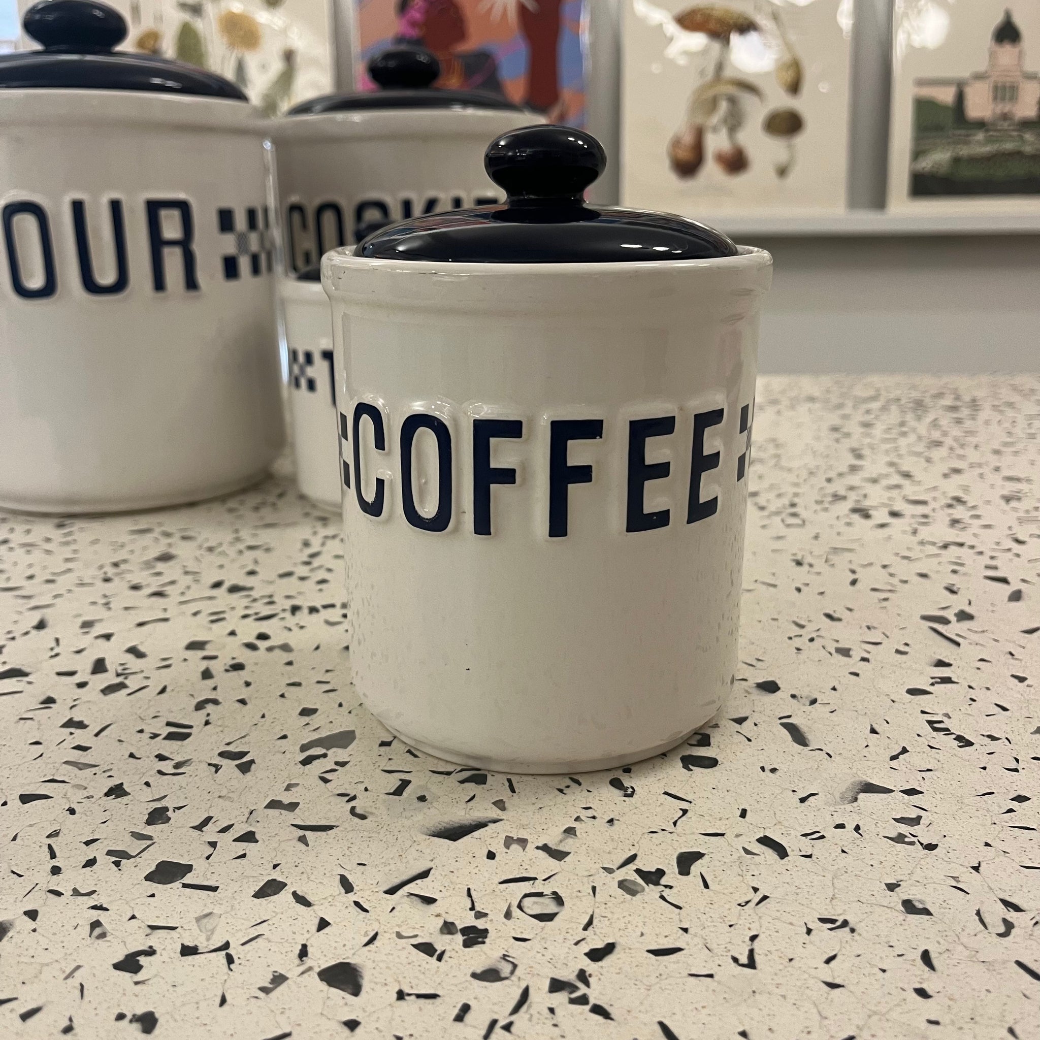 Navy Checkered Ceramic Jars | Set of 4