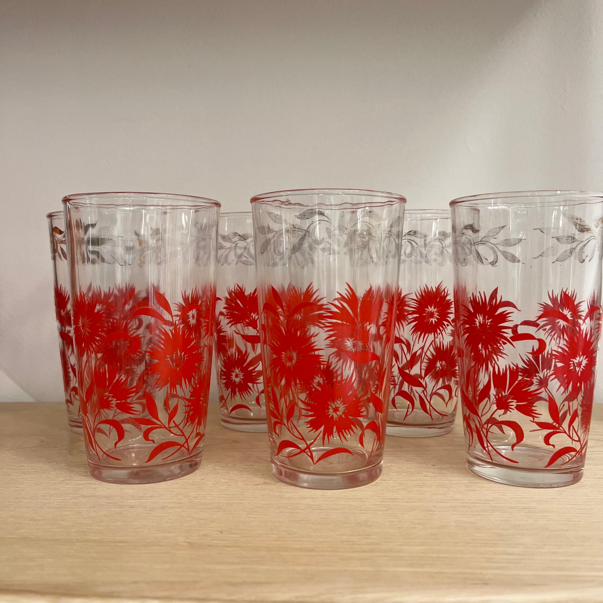 Red Flower Glasses (Set of 6)