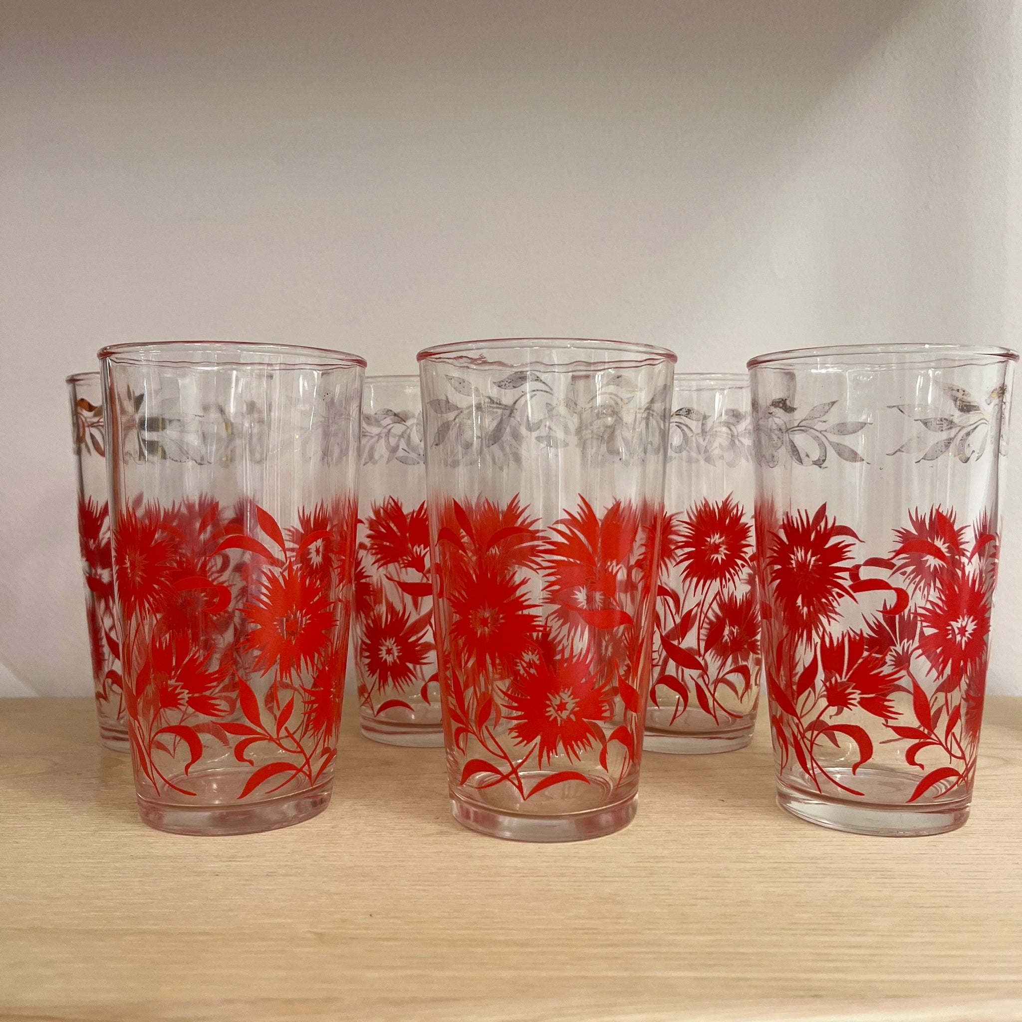 Red Flower Glasses (Set of 6)