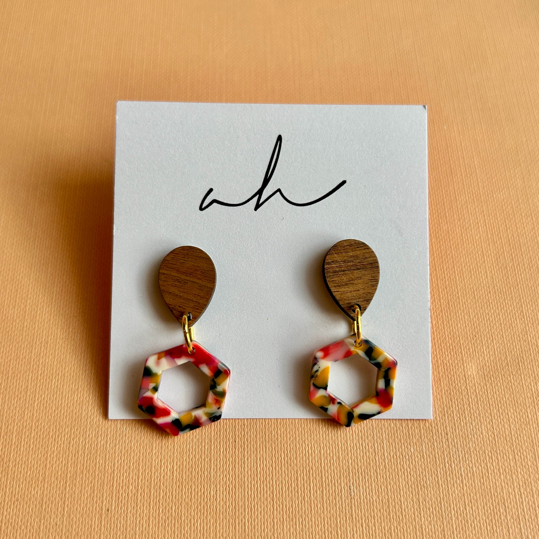 Cardinal Mini Hexagon Earrings | AH Designs