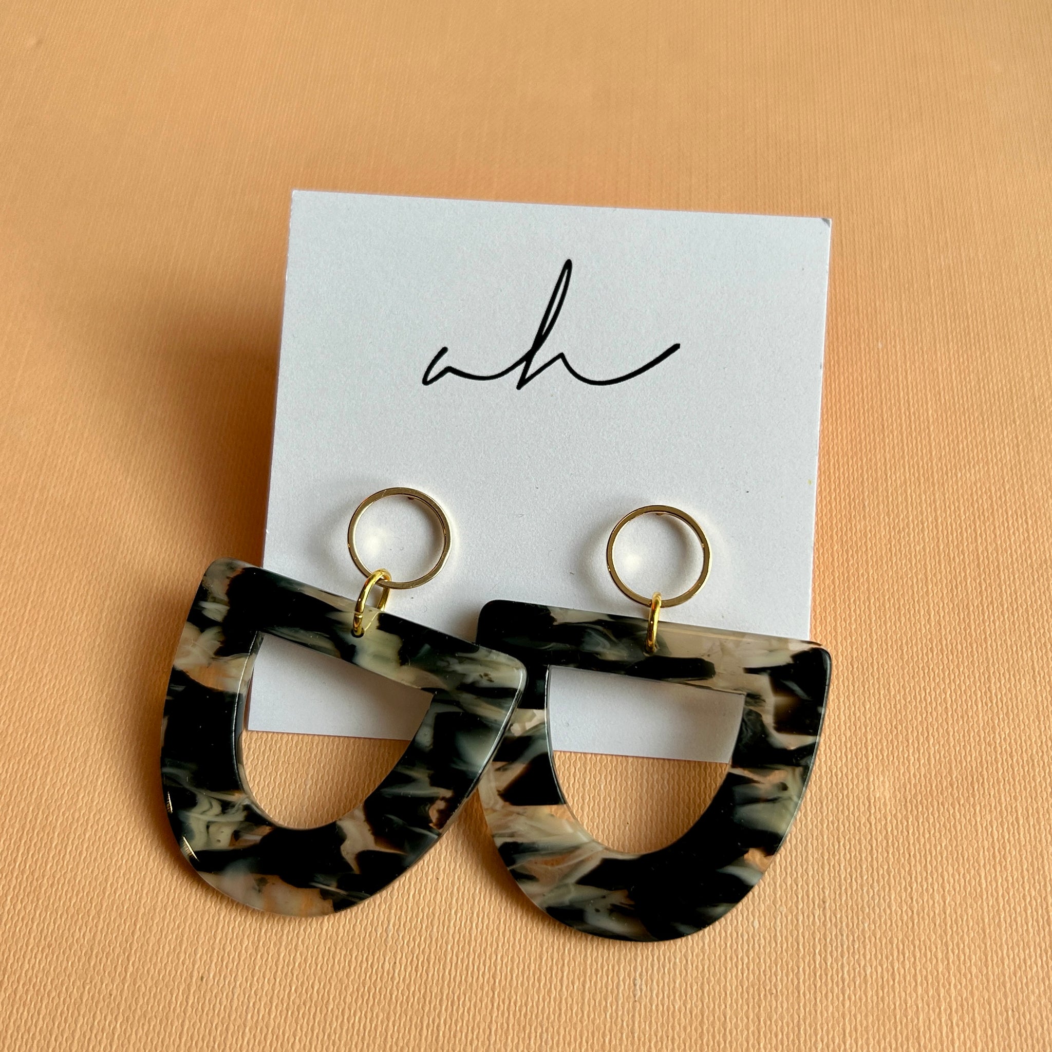 Black & White Half Oval Earrings | AH Designs