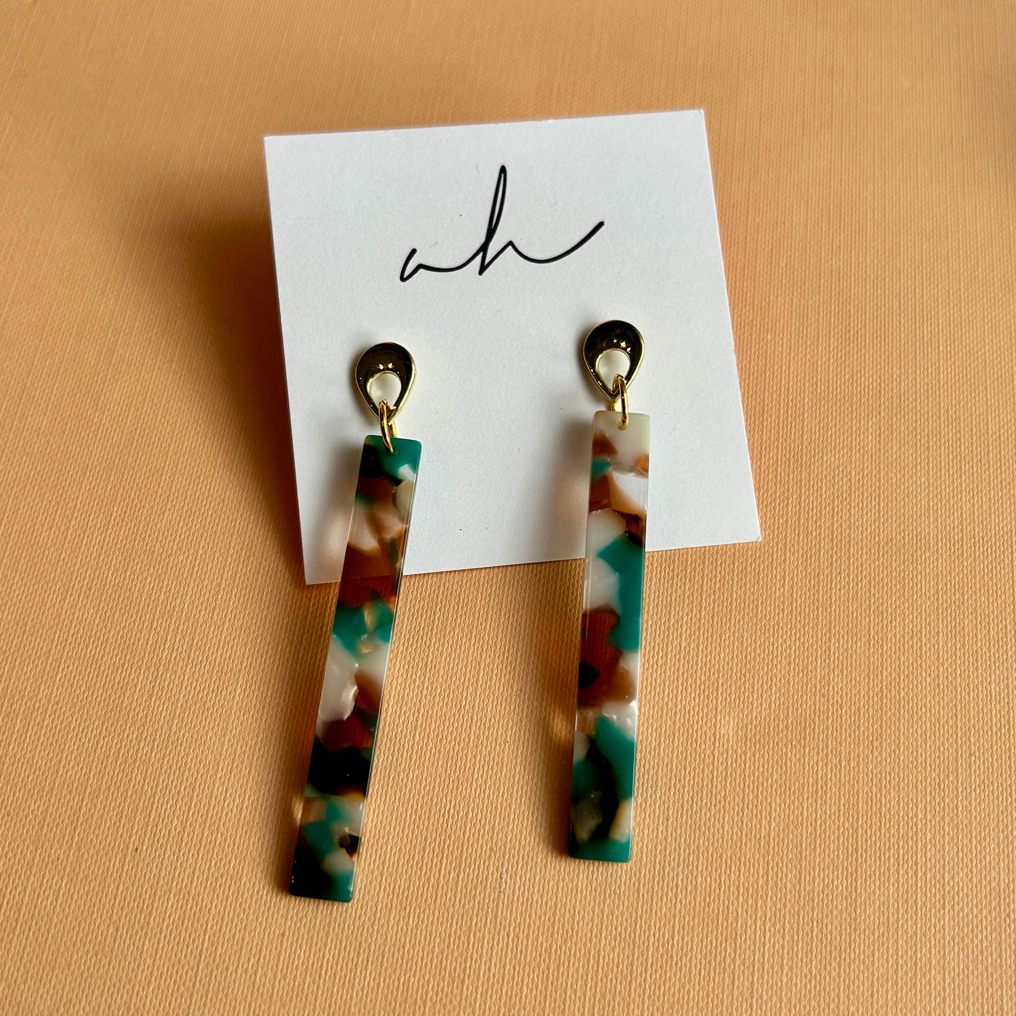 Turquoise Tortoise Rectangular Earrings | AH Designs