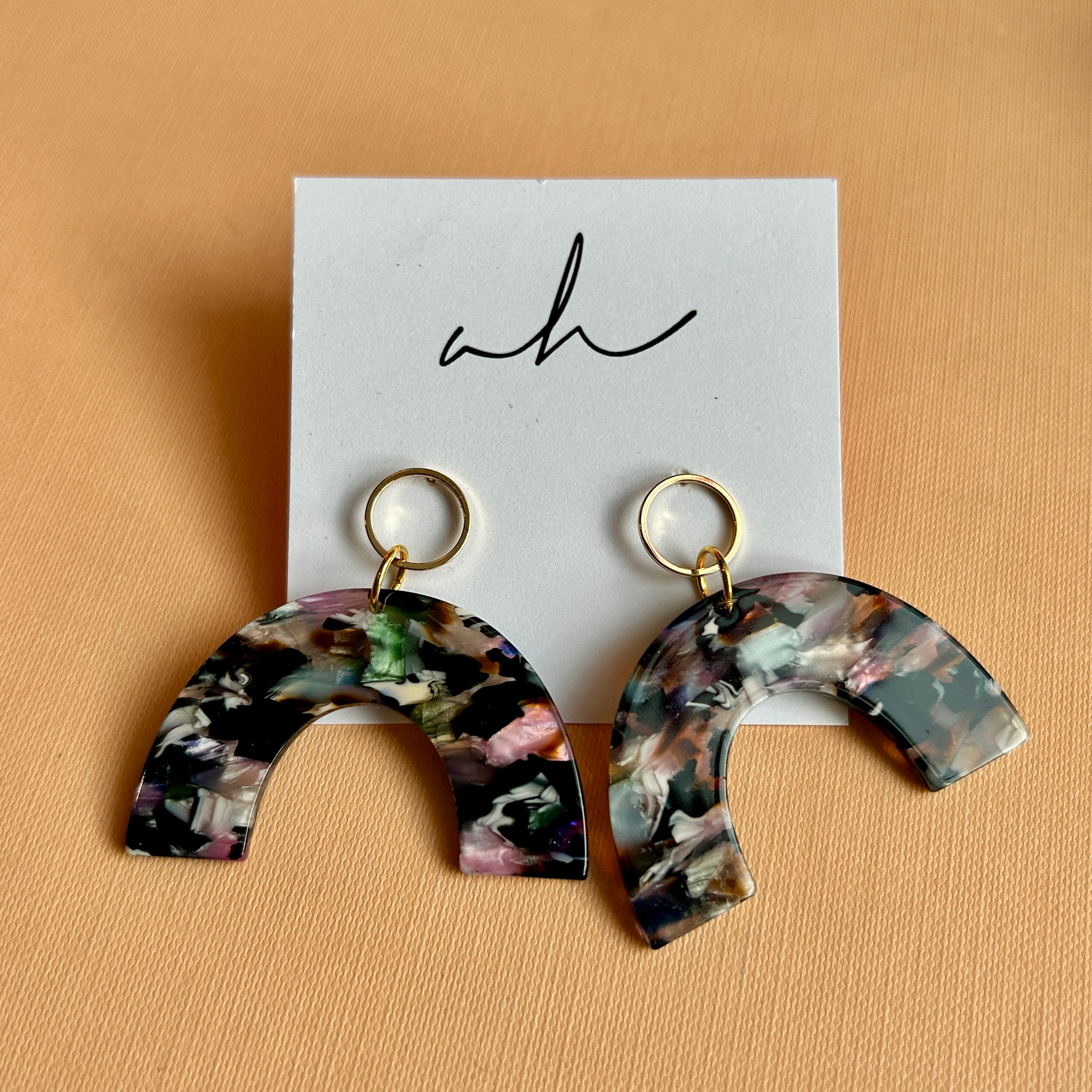 Pink & Blue Tortoise Arc Earrings | AH Designs