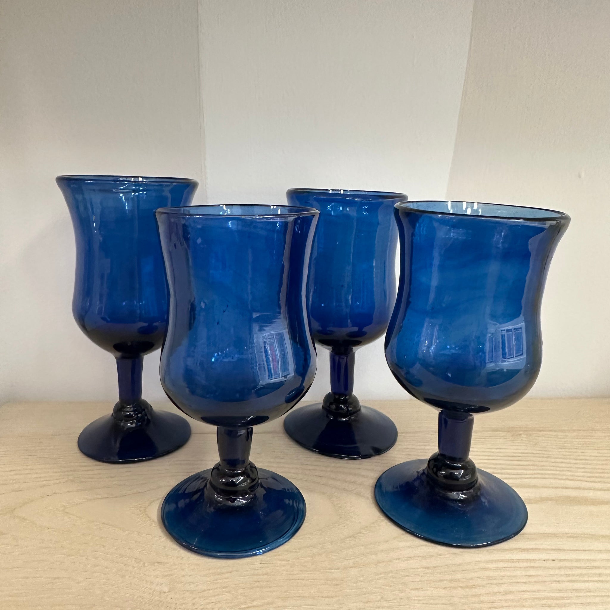 Handblown Blue Wine Glasses | Set of 4