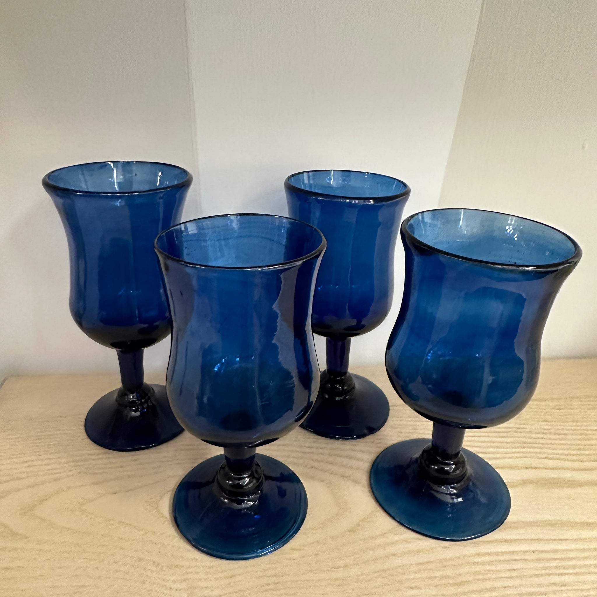 Handblown Blue Wine Glasses | Set of 4