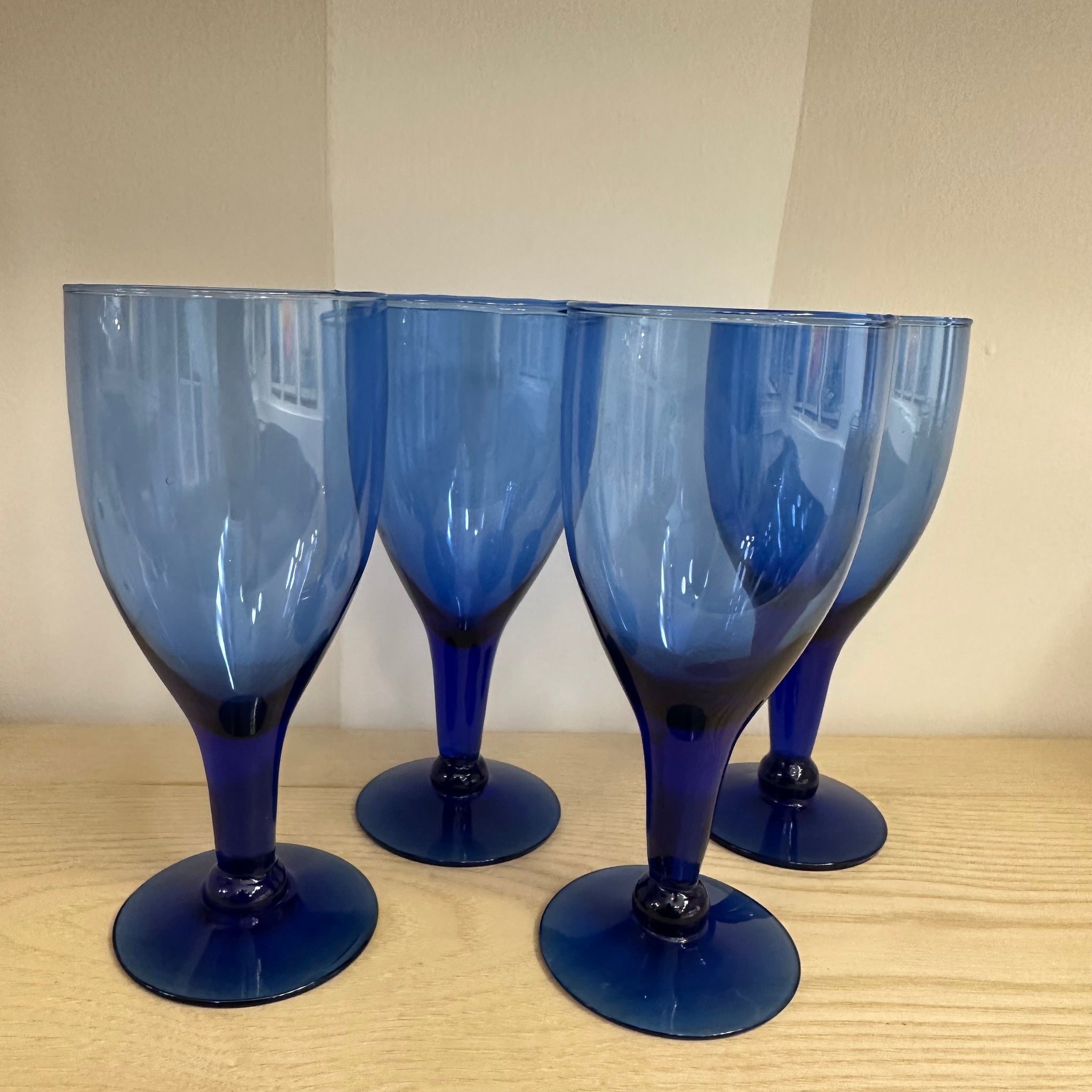 Handblown Blue Wine Goblets | Set of 4