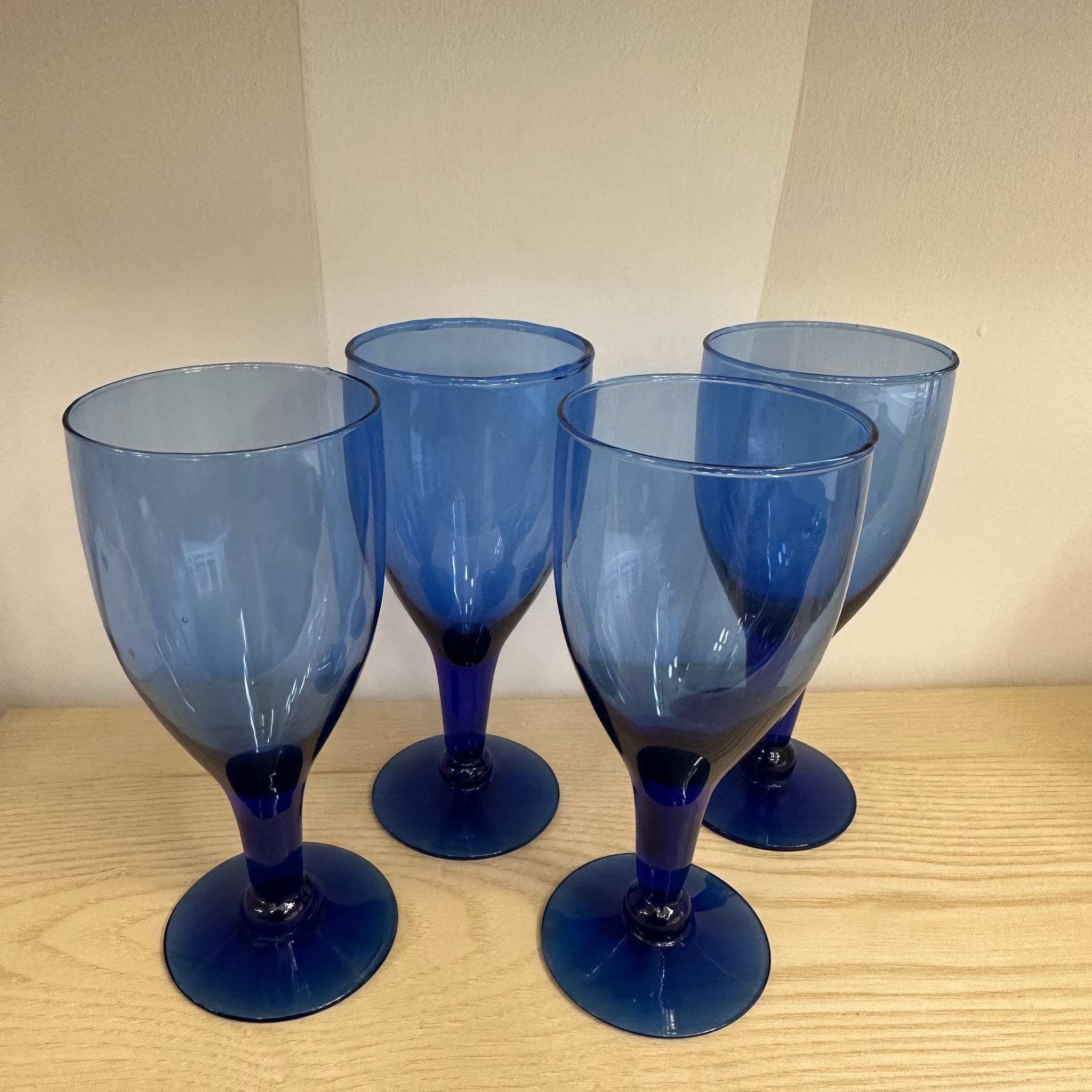 Handblown Blue Wine Goblets | Set of 4