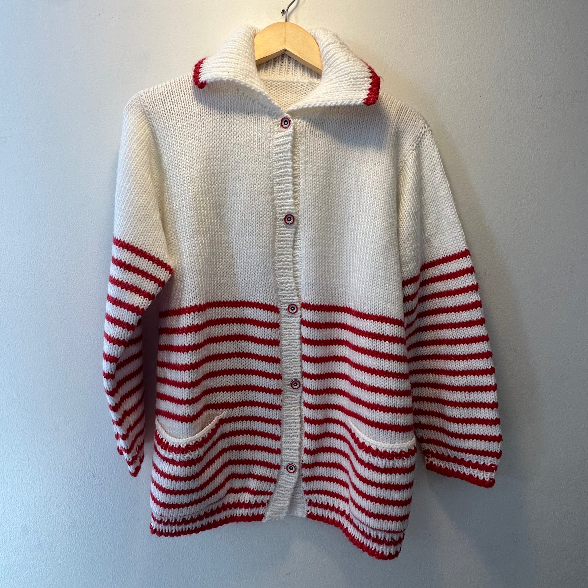 Red and White Crochet Sweater | M