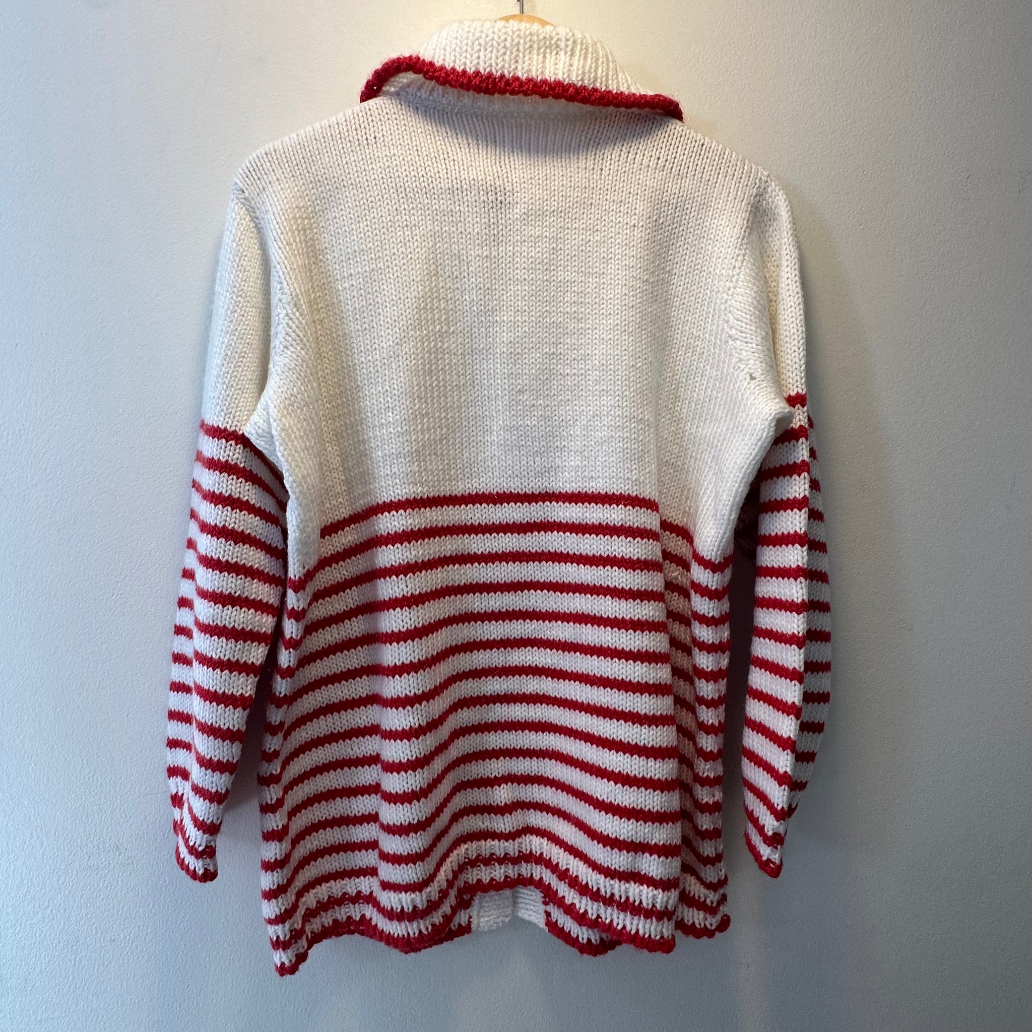 Red and White Crochet Sweater | M