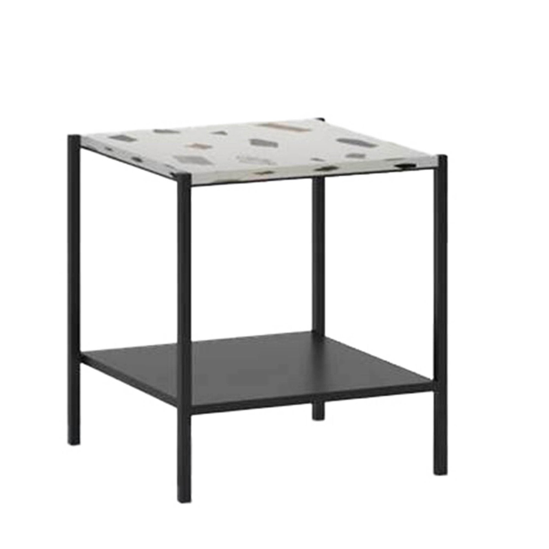 Brass and White Terrazzo Mosaic Side Table